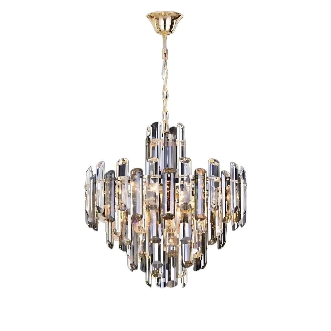 Lustre Tolousse Dourado com Cristal Fumê e Transparente